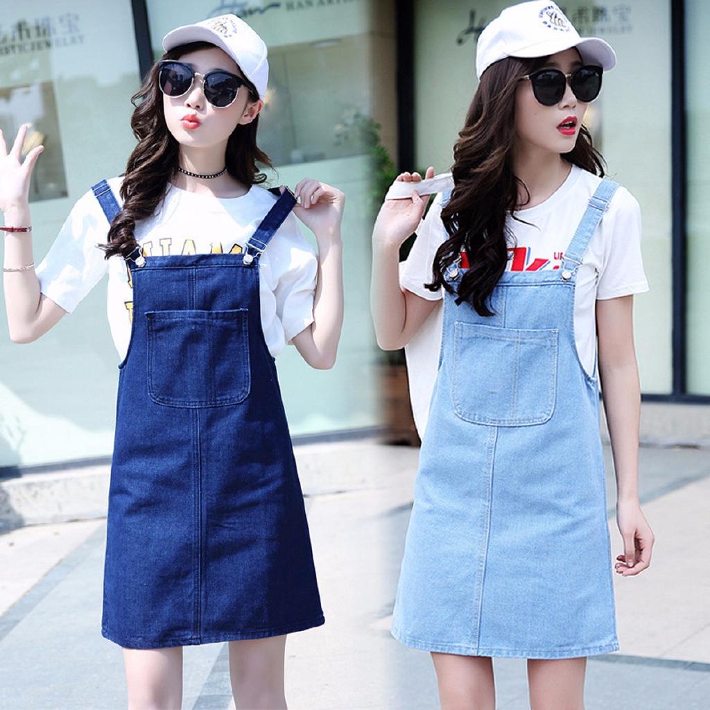 Summer Women Denim Dress  Sundress Casual Loose Overalls  