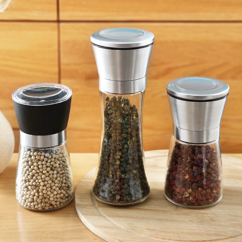 Manual Stainless Steel Pepper Grinder Glass Grinding Bottle Freshly