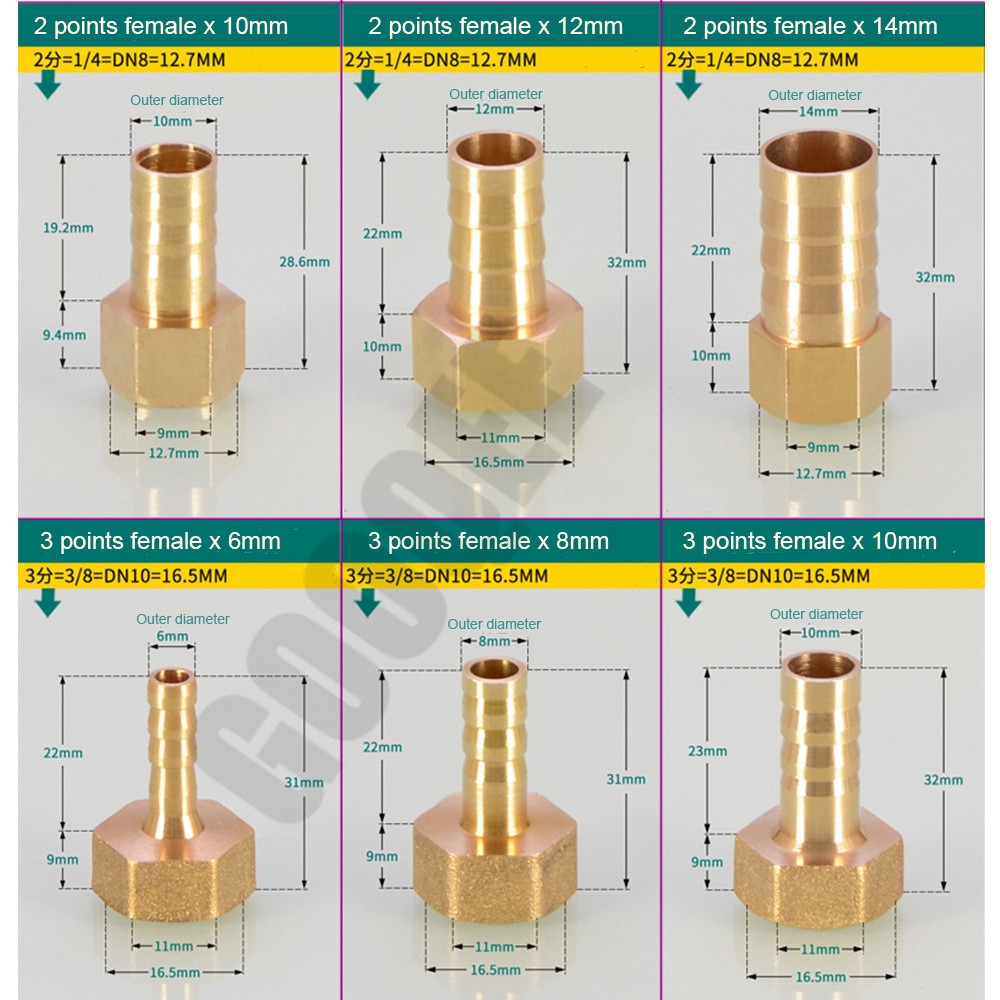 1pcsBrass Hose Fitting 6/8/10/12/14/19mmBarb Tail 1/8