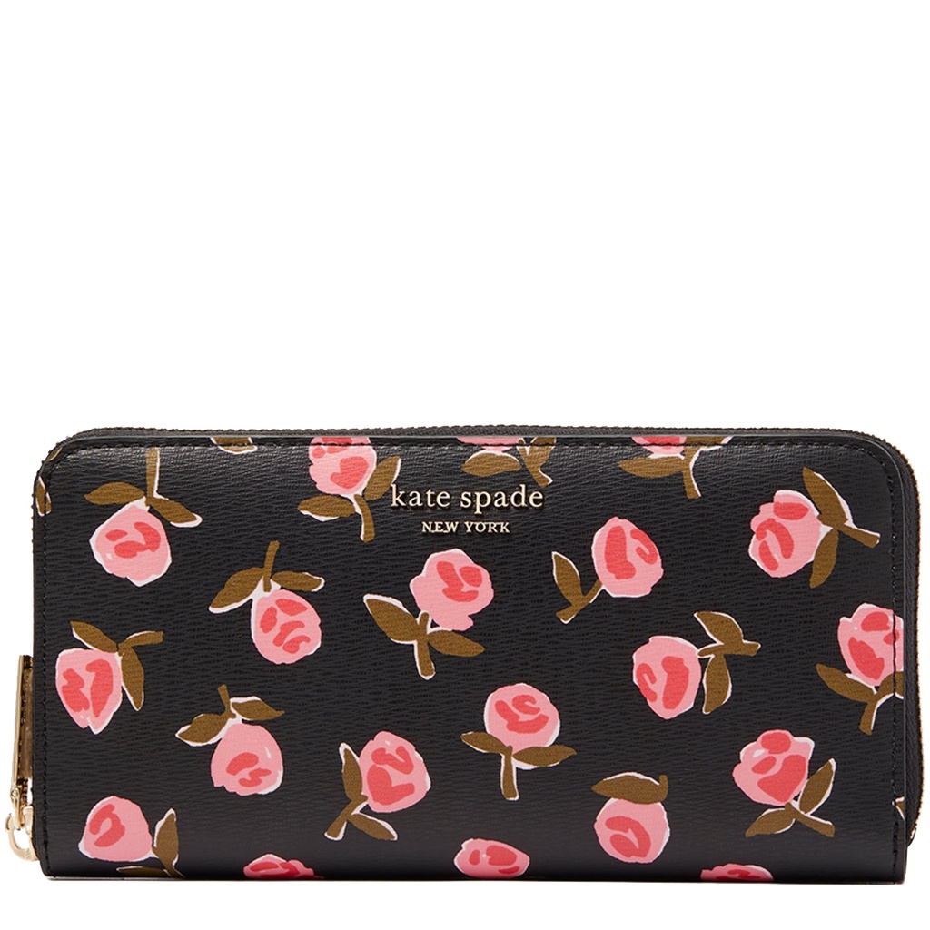 Kate Spade Spencer Ditsy Rose Zip-Around Continental Wallet in Black