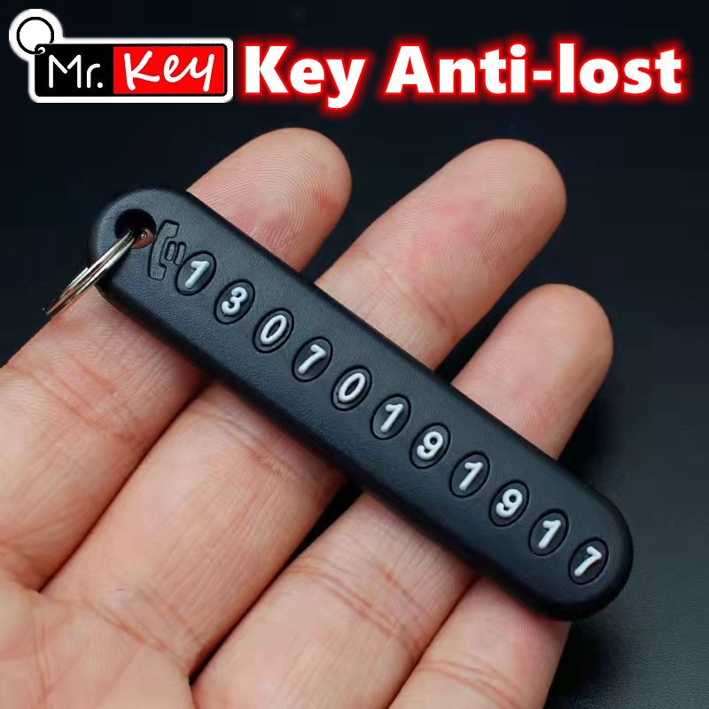 【Mr.Key】Phone Number Card Keyring Antilost Car Keychain Phone Number Plate Key Ring Auto