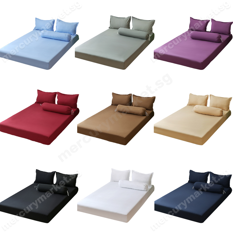 New Solid Color Fitted Bed Sheet / Bolster Case / Pillow Case Has 4