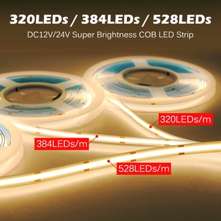 Tranyton Lighting 5m/lot COB LED Strip Light 300 320 384 528 LEDs High Density Super Bright Flexible COB LED Lights DC12V 24V Warm/Natural White LED Tape #7
