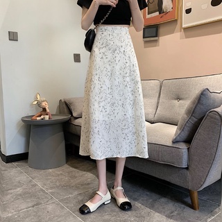 52064 New Style Floral Skirt Women's Mid-Length High Waist Slimmer Look Elegant a-Line
