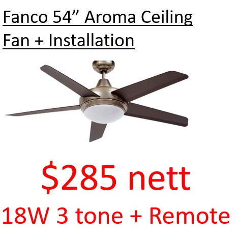 Free Installation Fanco Aroma 54 46 Powerful 5 Blade Ceiling Fan 3 Tone Led Shopee Singapore