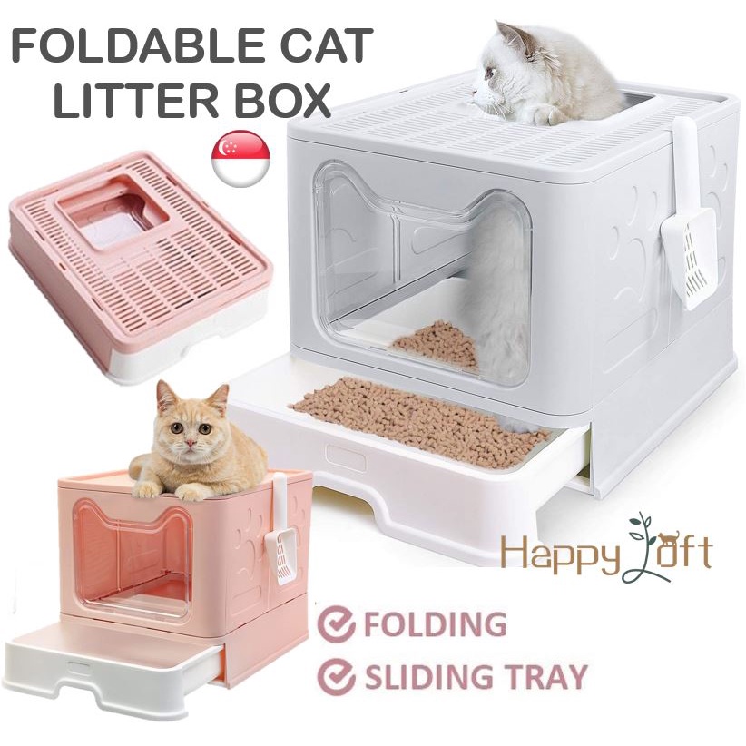 [SG SELLER] Foldable Cat Litter Box Cat Litter Box / Large Enclosed Cat ...