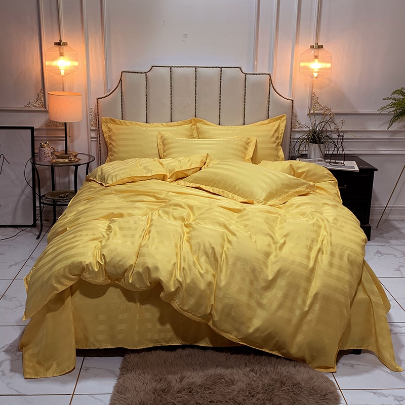 MUJI Style Satin Stripes Bedding Set Duvet Cover Bed Sheet