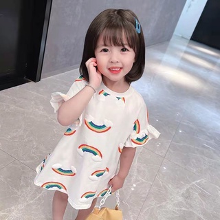 Cute Girls T-shirt Dress Summer Baby Girl Korean Version Rainbow Pattern Dress Children's Mid-length Dress #5