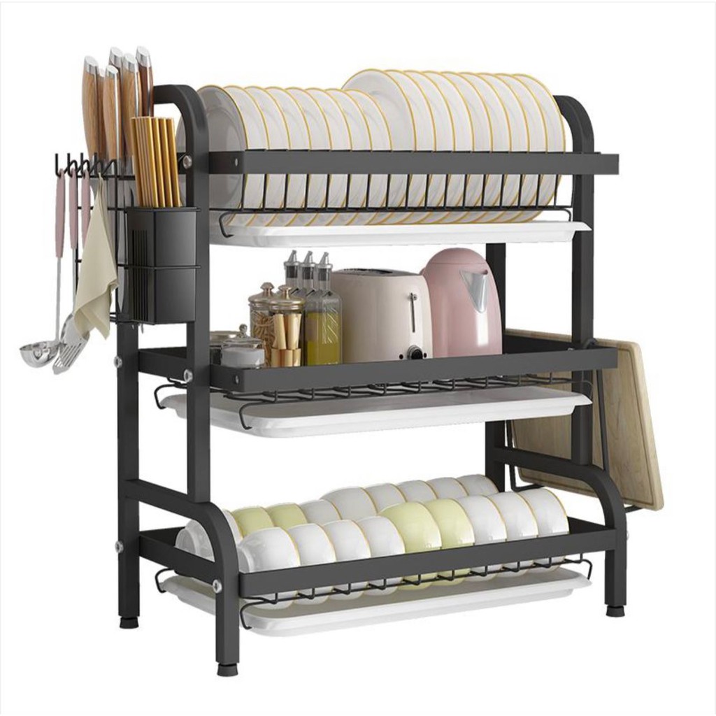 Modern Compact Kitchen Dish Rack Drainboard Set, Large RustProof Dish