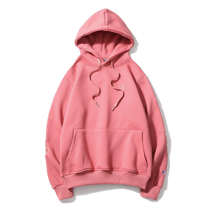 pink champion script hoodie