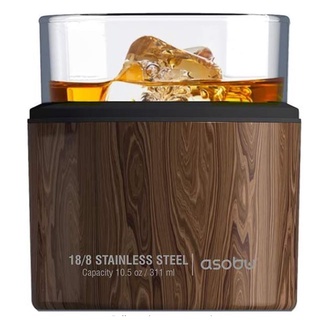 Wood Asobu Insulated Whiskey Glass and Stainless Steel Sleeve 