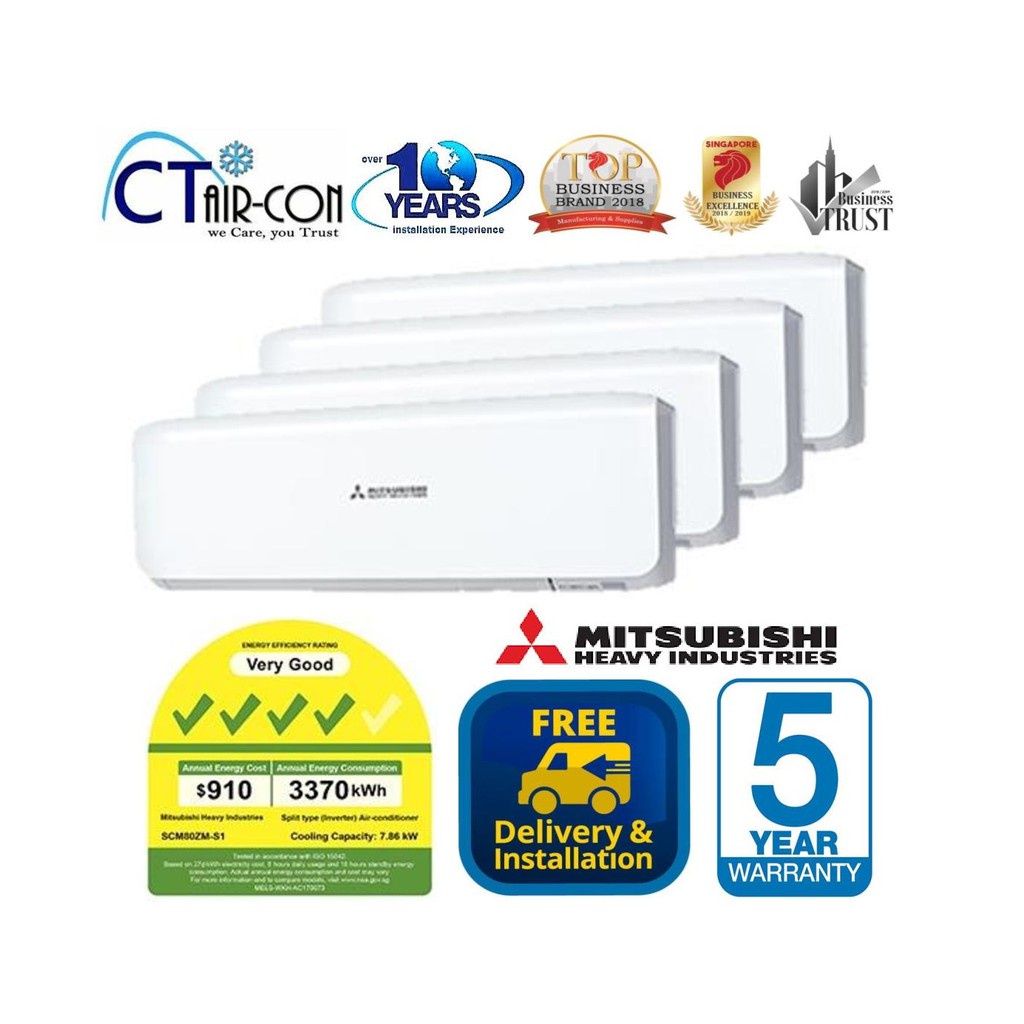 Mitsubishi Heavy Industries 5 ticks System 4 Air Conditioner Air Con Aircon for 3 bedroom & 1