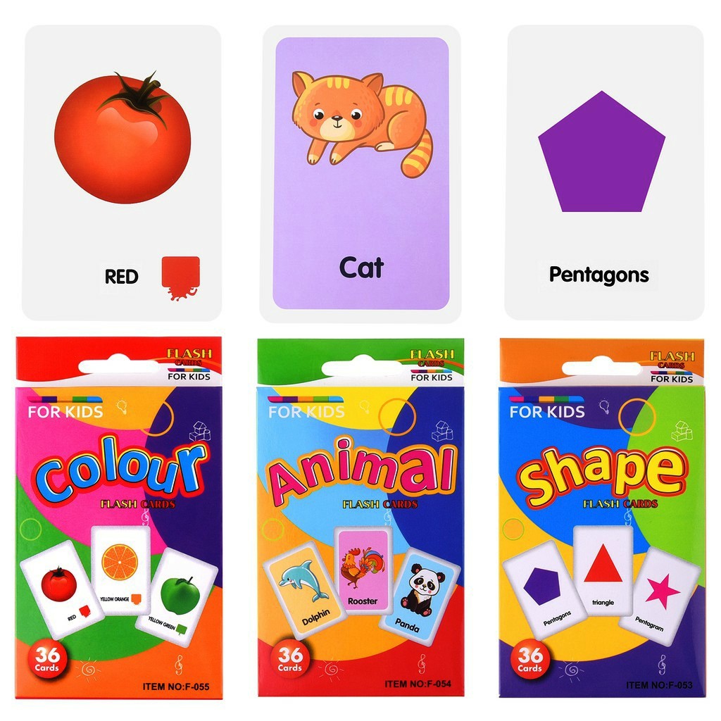 Flash Cards Animal Beginning Words Colour Shapes Telling Time