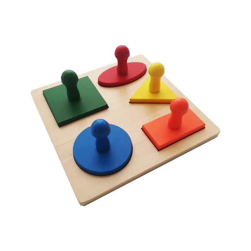 Wooden Puzzles Geometric Toy Hand Grabbing Puzzles Shape Color Recognition Board Block Three Round Panel 