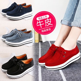 Image of Genuine Leather Shoes Women Flats Platform Shoes Casual lace Up shoes