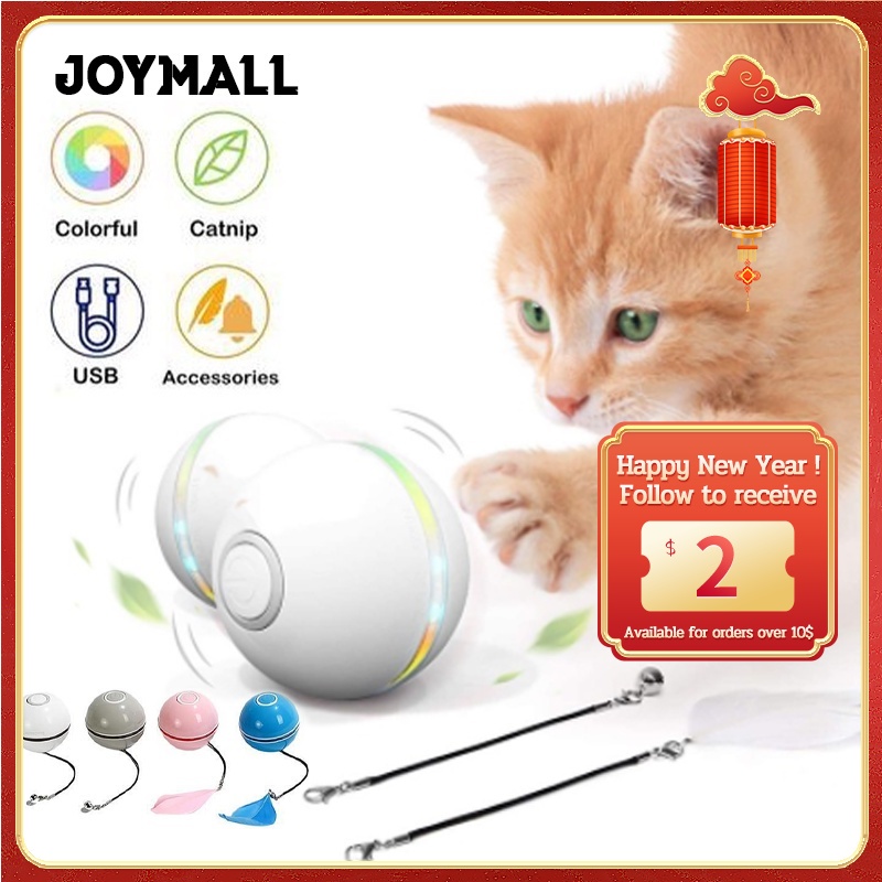 Wicked Ball Smart Interactive Cat Toy Kit Cat Toys Rechargeable Ball with Collar LED Light Build-in Led Light 360 Degree Self Rotating Ball for Cats Kitty Pet Chase Play-White 
