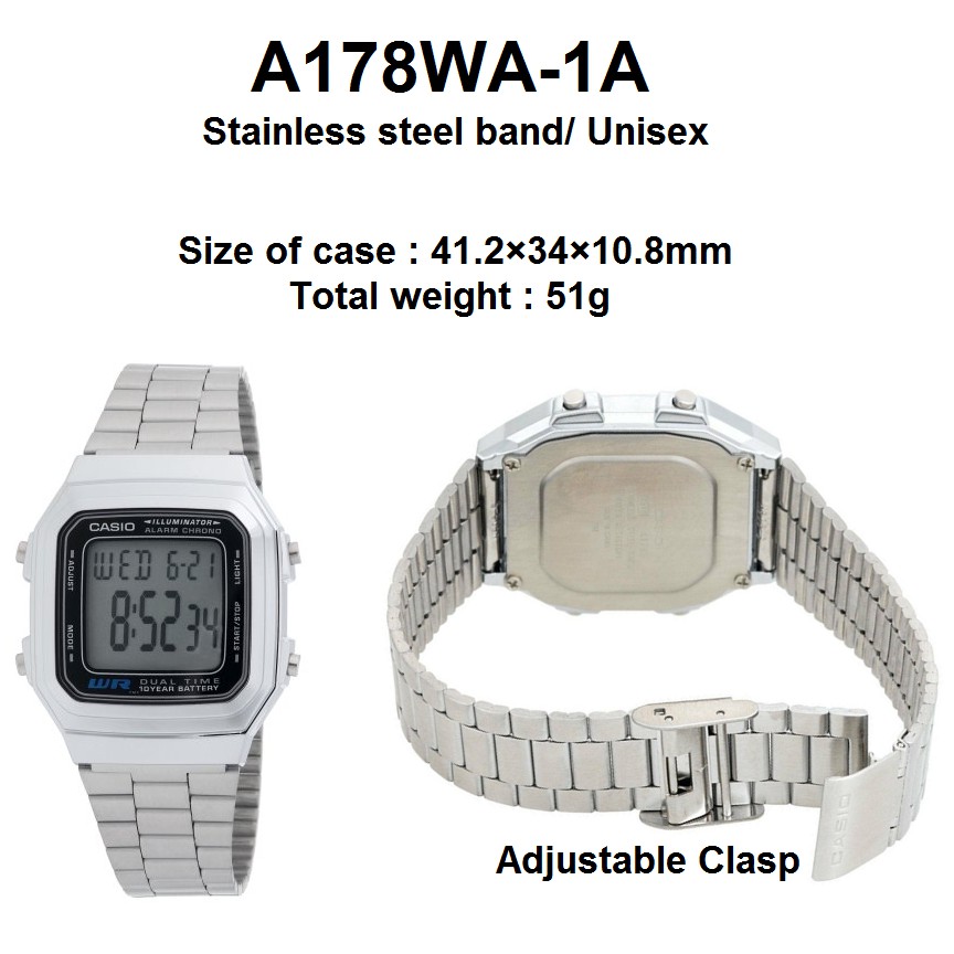 Time Cruze] Casio Vintage A178 Series Stainless Steel Digital Men Women  Watch A178WA-1A A178WGA-1A | Shopee Singapore