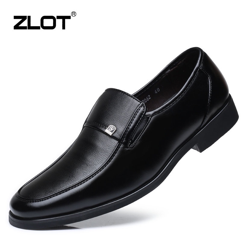 【ZLOT】High Quality Men Leather Loafers Shoes Fashion Men Formal Shoes All Black Rubber Shoes