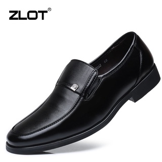 【ZLOT】High Quality Men Leather Loafers Shoes Fashion Men Formal Shoes All Black Rubber Shoes #0