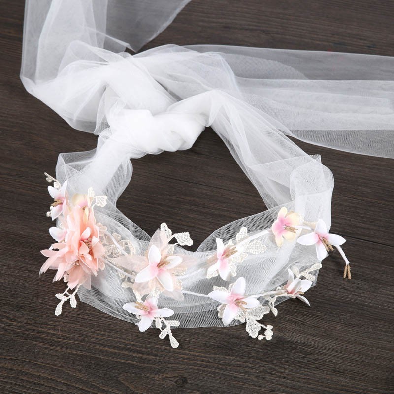 Pink Flower Handmade Bridal Hair Veil Romantic Tiaras Luxury