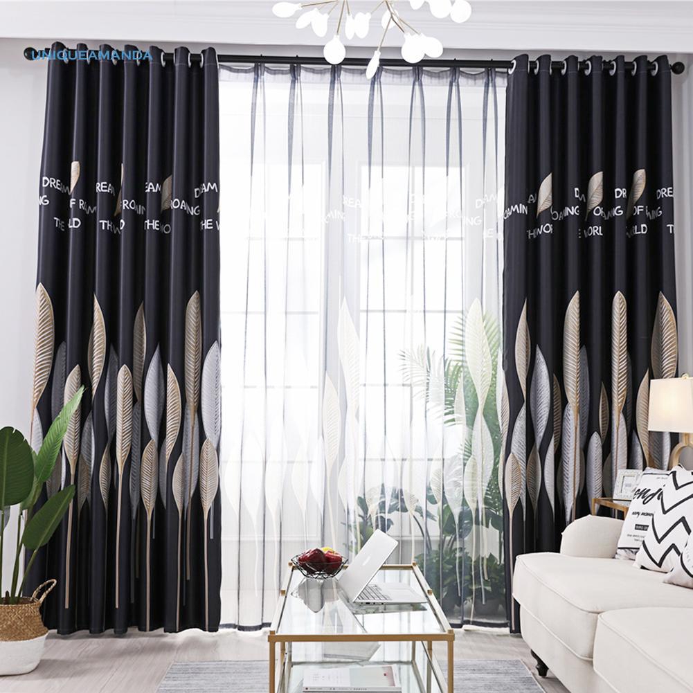 Uni 1pc Leaves Printed Semi Blackout Curtains Living Room