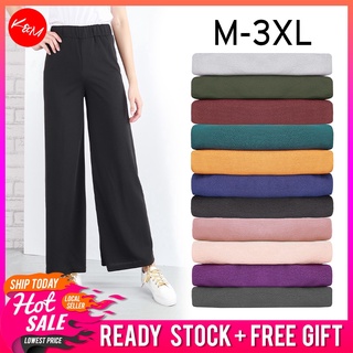 Image of [Shop Malaysia] women's casual plain wide leg pants