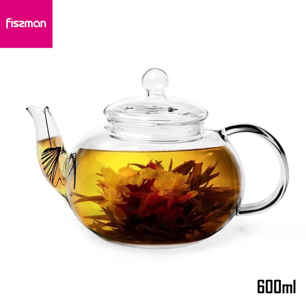 Fissman Glass Tea Pot with Steel Infuser Filter 600ml Heat Resistant