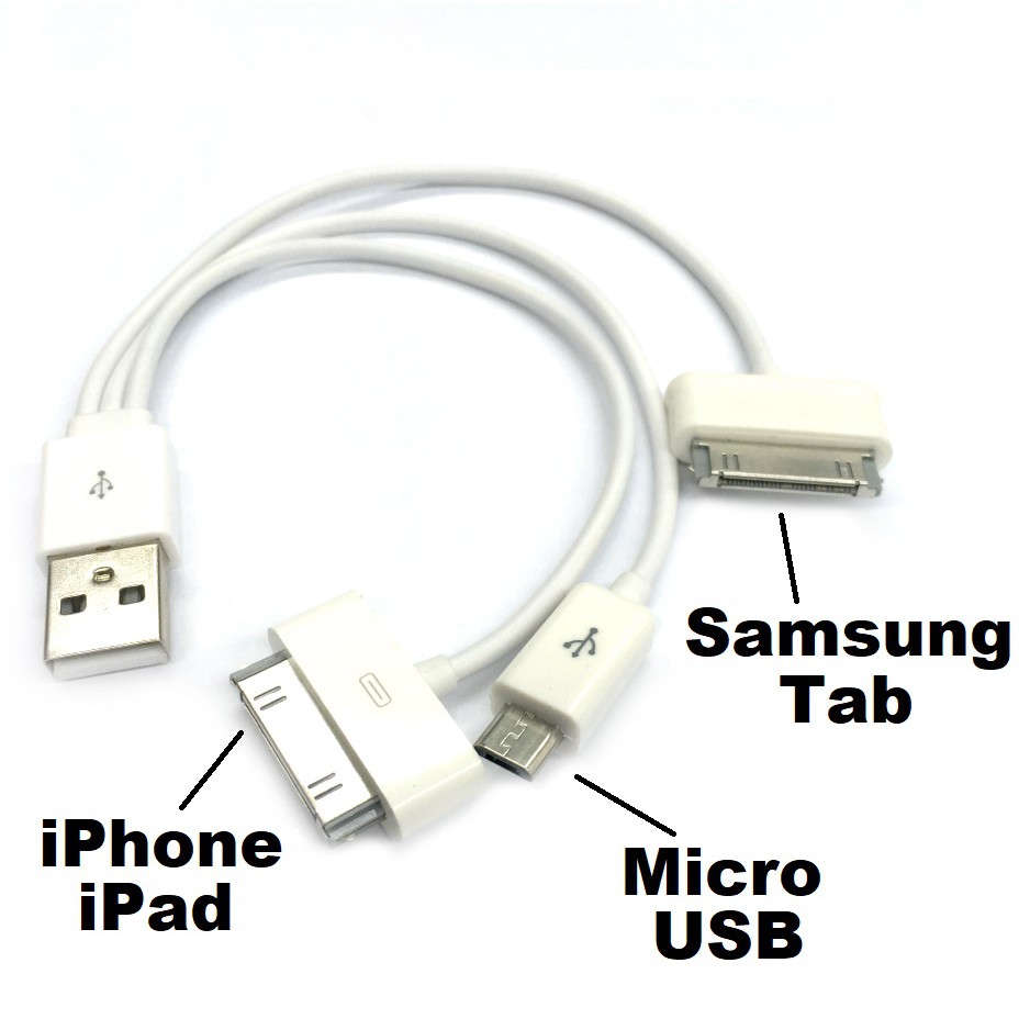3 in 1 Short USB Cable Samsung Tab iPhone iPad 30 pin Micro USB Android