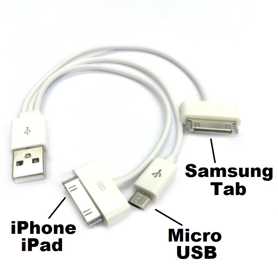 3 in 1 Short USB Cable Samsung Tab iPhone iPad 30 pin Micro USB Android ...