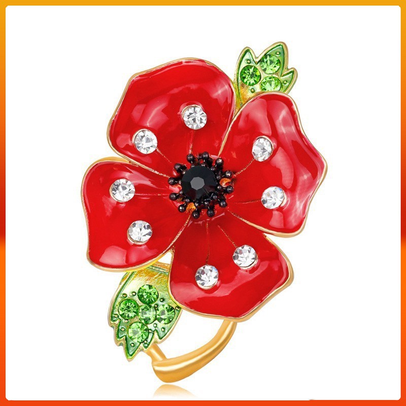 Brooches Red Poppy Flower Fashion Alloy Vintage Collar Pins