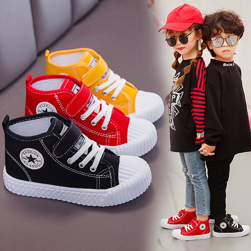 Fashion Kids Canvas Shoes Boys Girls High Tops Flat Shoes Black Red School Student Casual Sole Shoe Shopee Singapore