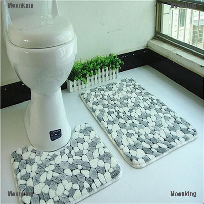 Moonking 2 Pieces Soft Cotton Bath Pedestal Mat Toilet Non Slip