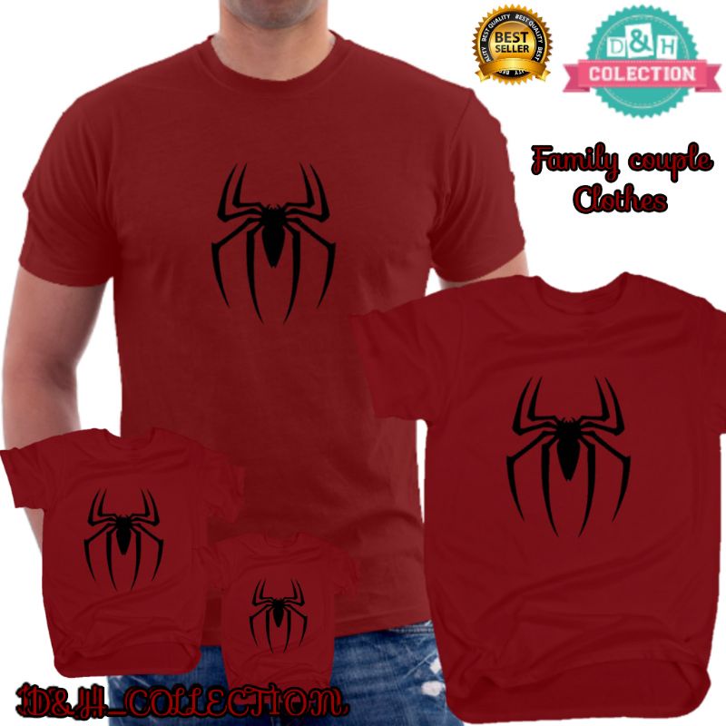 Superhero Spiderman Couple T-Shirt Family Motif Size S,M,L,XL - Kaos Family  | Shopee Singapore