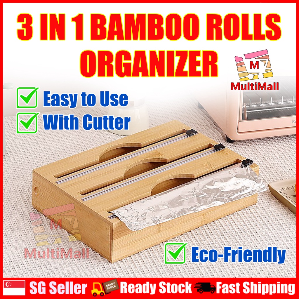 Foil Cling Bamboo Organizer kitchen organiser foil cutter cling