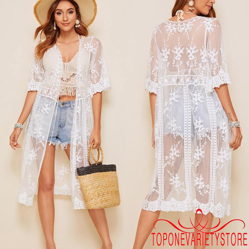 Bღbღwomen Lace Blouse Top Beach Cover Up Kaftan Cape