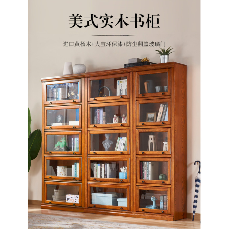 Full Wall Bookcase With Glass Door, Solid Wood Bookcases With Glass Doors