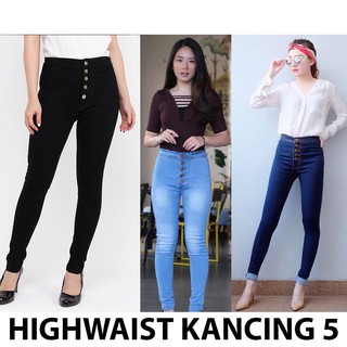 Image of Hw Highwaist Button Pants 5 Buttons Jeans