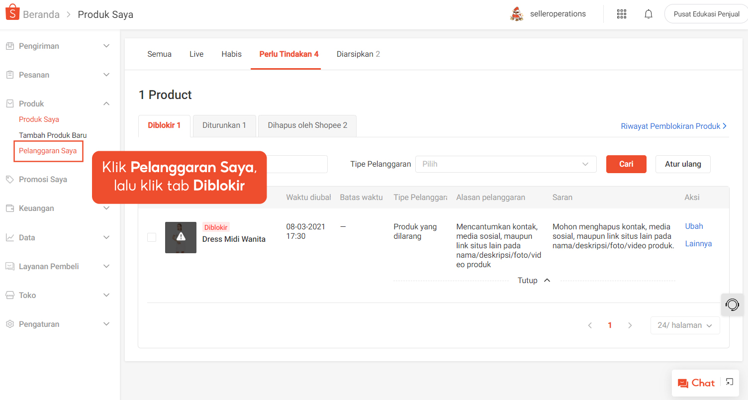 Memeriksa Produk Yang Diblokir Pusat Edukasi Penjual Shopee