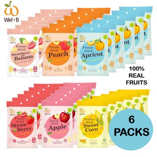 WelB Freeze Dried Fruits in pack of 6 - Strawberry/ Strawberry Banana/ Apple/ Peach / Sweet Corn