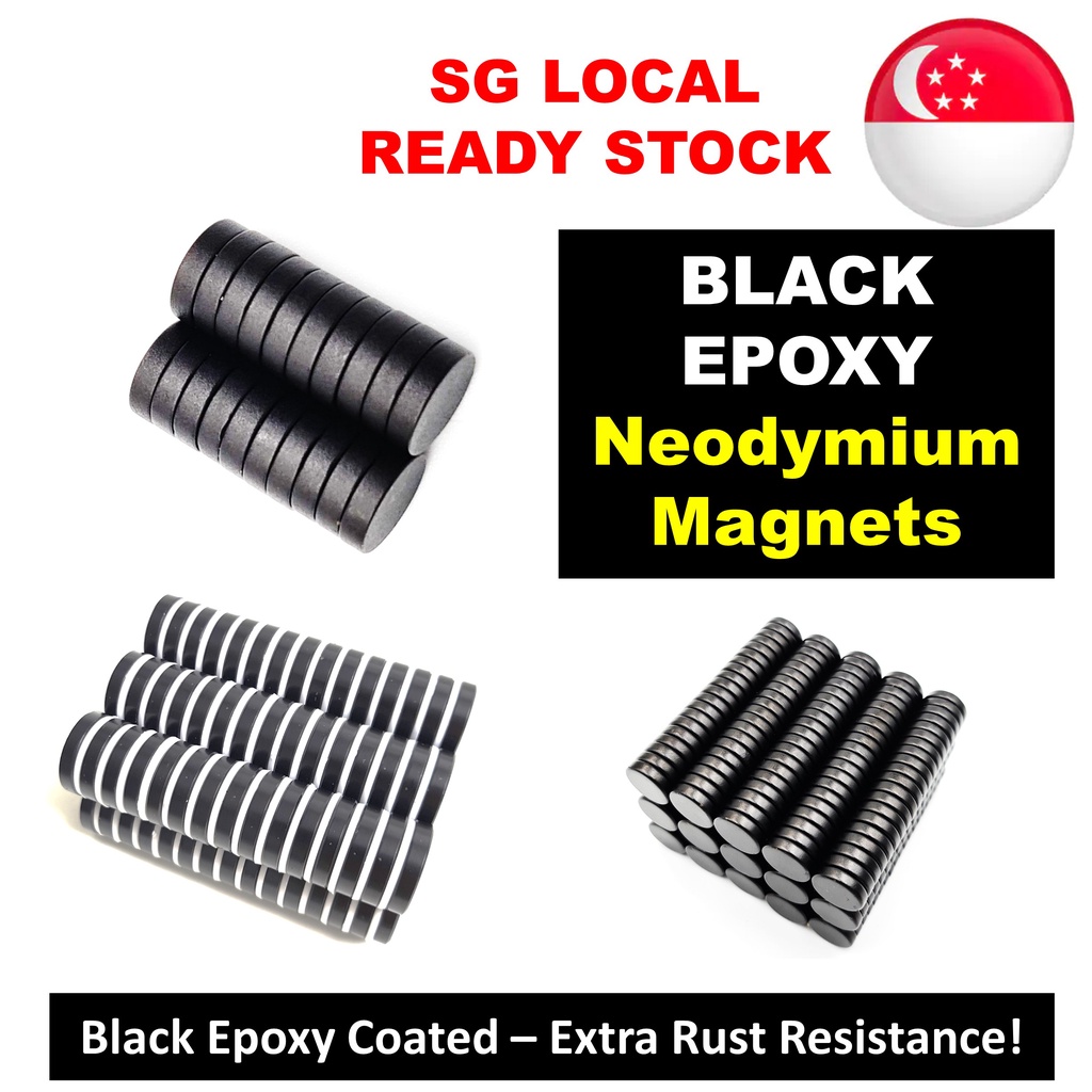 SG STOCK Black Neodymium Round Disc Black Epoxy Coated
