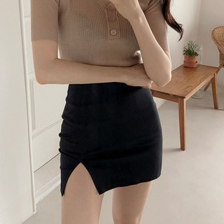 Image of Women's Fashion Solid High Waist Sexy Slim Split Skirt