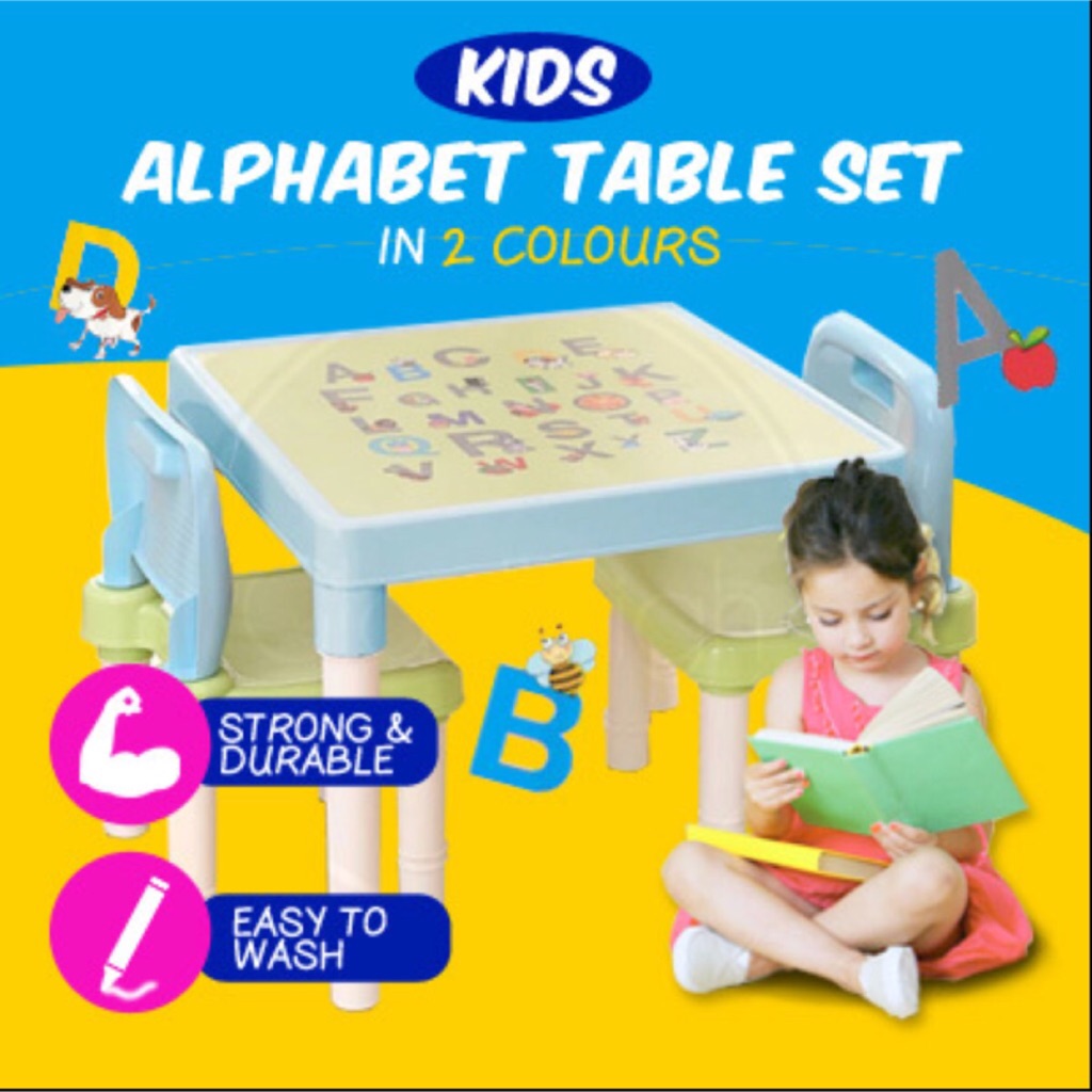 Kids Learning Alphabet Table Desk Set Comes With 2 Chairs