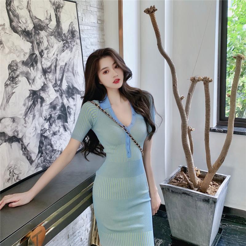 Polo Neck Knit Dress Sexy Tight Dress Korean Shopee Singapore