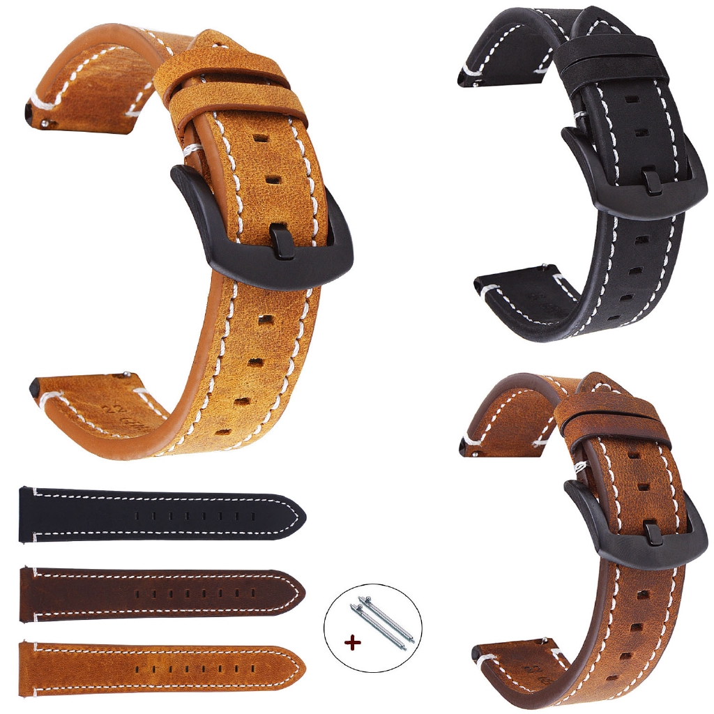 18 19 20 21 22 24mm Genuine Leather Watch Band Retro Crazy Horse Calfskin Wrist Strap Black Metal Buckle Bracelet Watchbands OL8019
