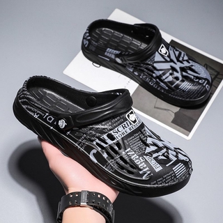 Ready Stock Men's Hole Shoes Slippers Sandals and Slippers Beach Shoes Large Size Summer Half-Drag Korean Trend 38-49 ZMHV
