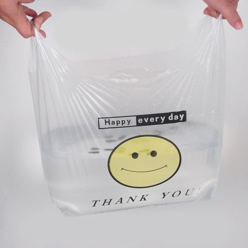 50pc Pack Transparent Bags Shopping Bag Supermarket Plastic Bags With Handle Food Packaging Storage