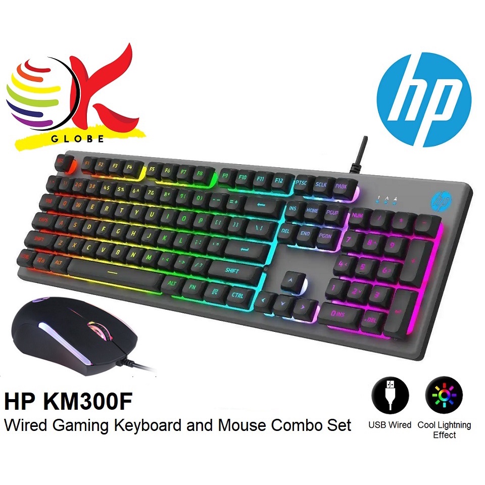 HP KM300F WIRED USB GAMING KEYBOARD AND MOUSE COMBO WITH LED BACKLIGHT