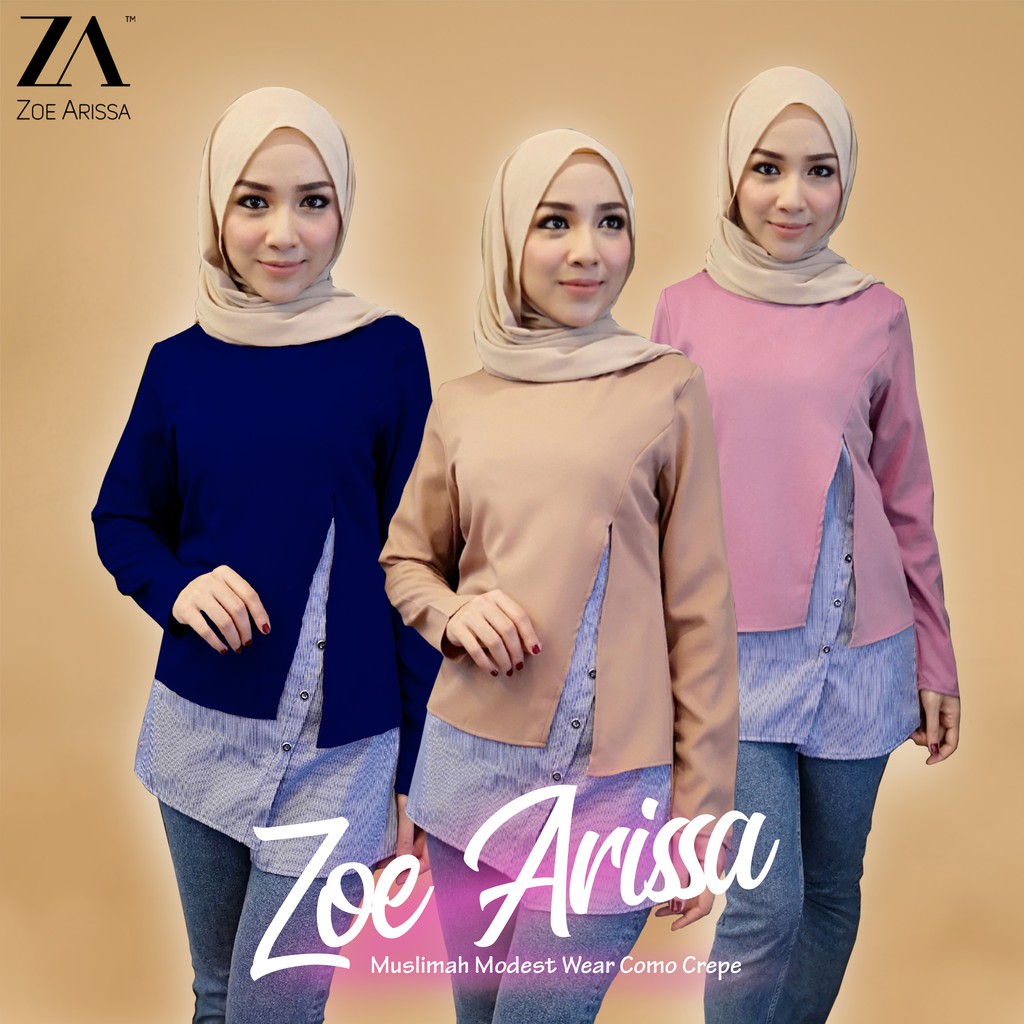 Blouse Baju Muslimah Zoe Arissa Fashion Blouse Murah Muslimah Modest Wear Como Crepe Baru New Baru Shopee Singapore