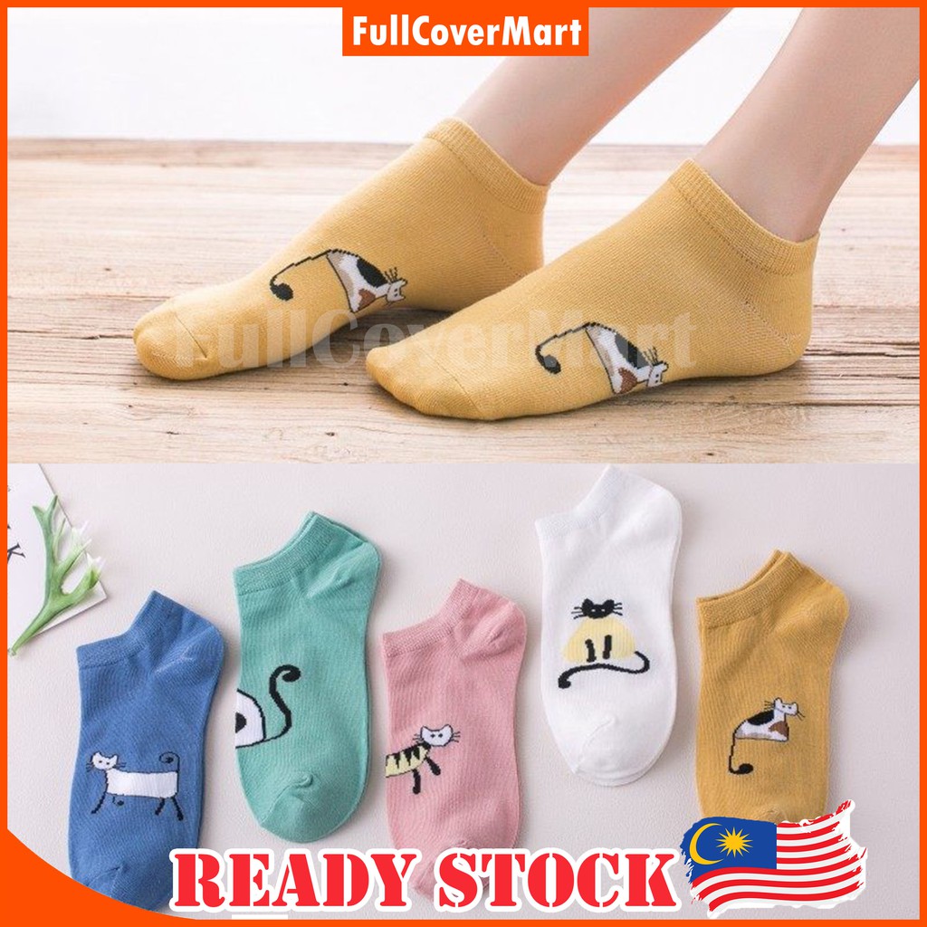 (SOX57) Cat Sock Fashion Women Soft Cotton Wild Invisible Boat Socks