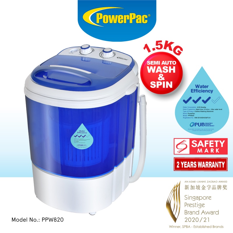 PowerPac Mini Washing Machine 2 in 1 15 Mins Fast Laundry (PPW820